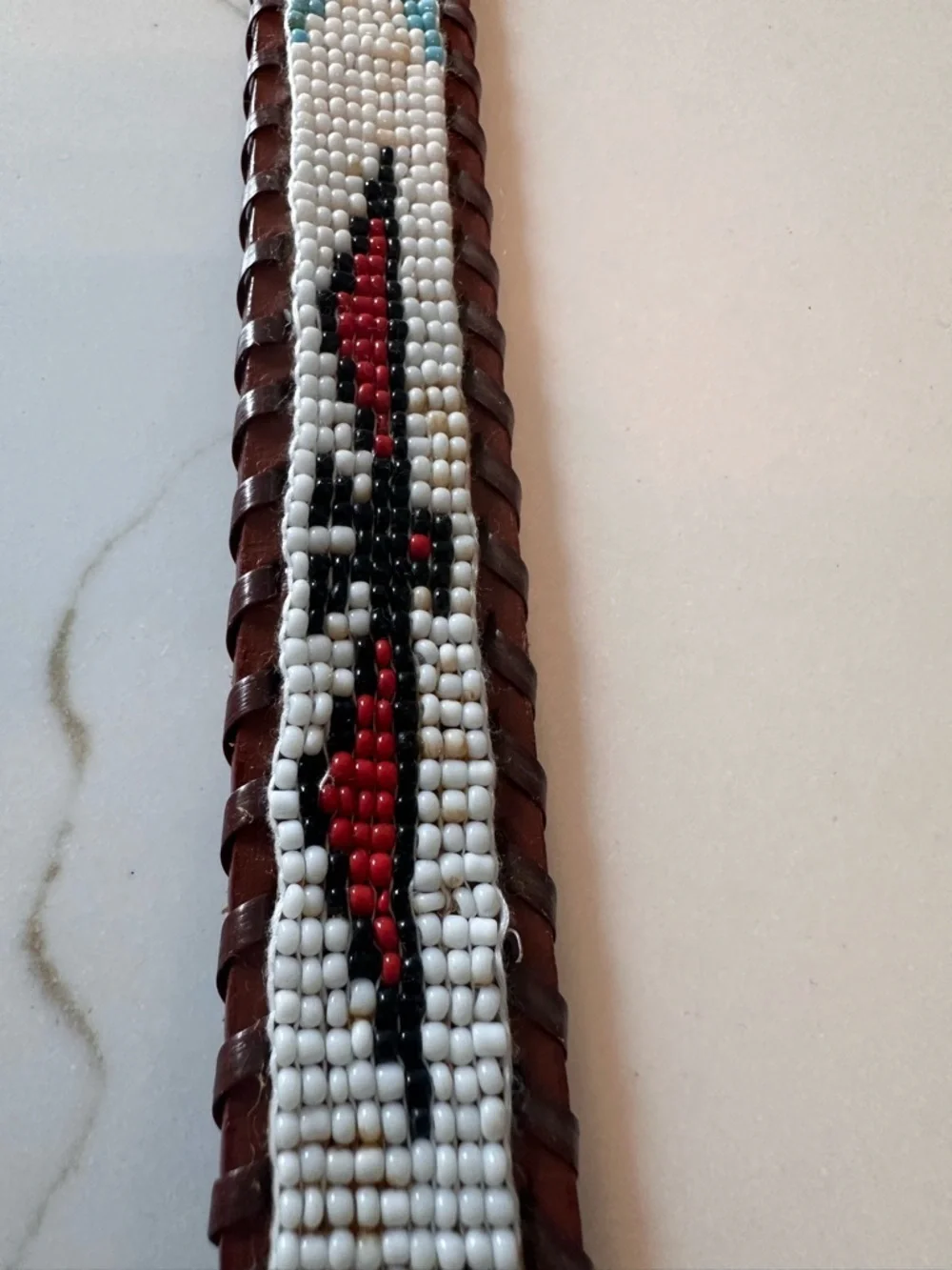 Southwestern Thunderbird Beaded Leather Brown VTG Belt Silver Unisex Sz 40 Aztec